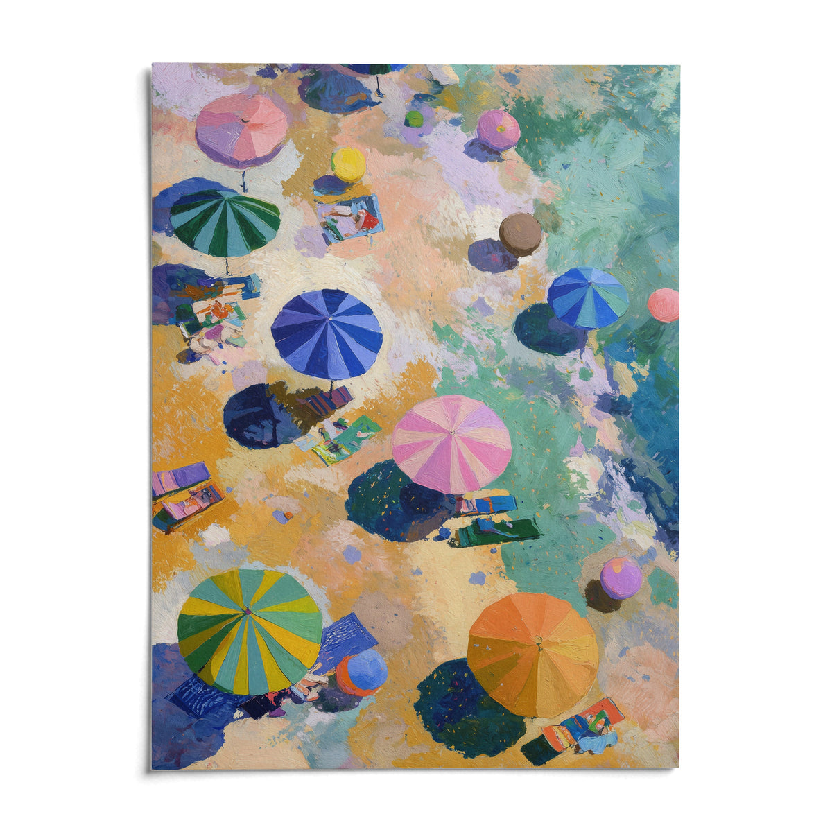 Beach Umbrellas Print, shown as an unframed paper print on a plain white background