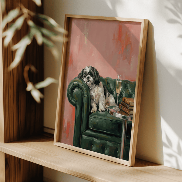 Sophisticated Shih Tzu Dog Print in Black and Green for cozy reading nooks