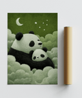 Panda Nursery Wall Art above crib, Green hues, poster