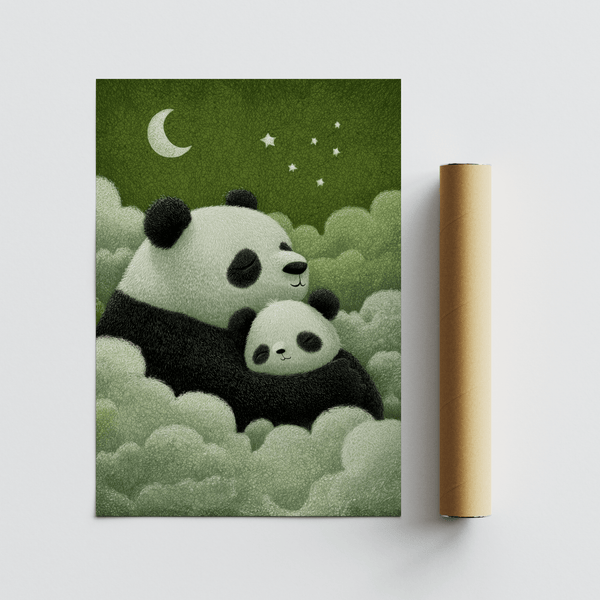 Panda Nursery Wall Art above crib, Green hues, poster