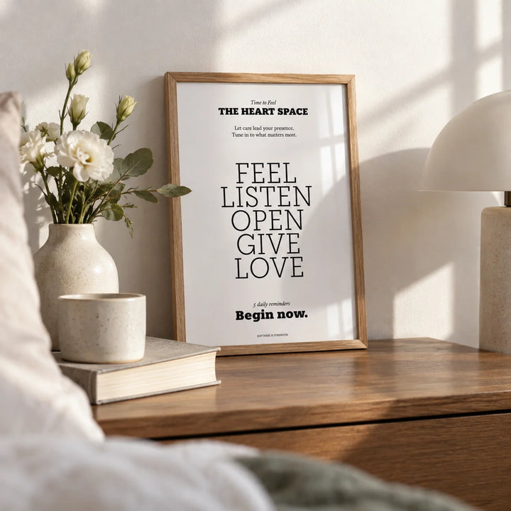 Bedroom Wall Decor Quotes, a small A4 framed print leaning on a bedside table