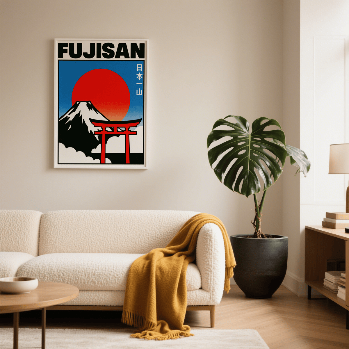 Fujisan Wall Art in Blue and Red, White for office wall art