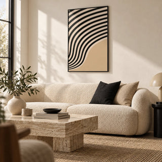 Beige Abstract Art, framed on the wall of a neutral modern living room