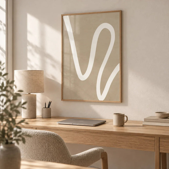 Beige Wall Art, framed on the wall of a soft minimal home office