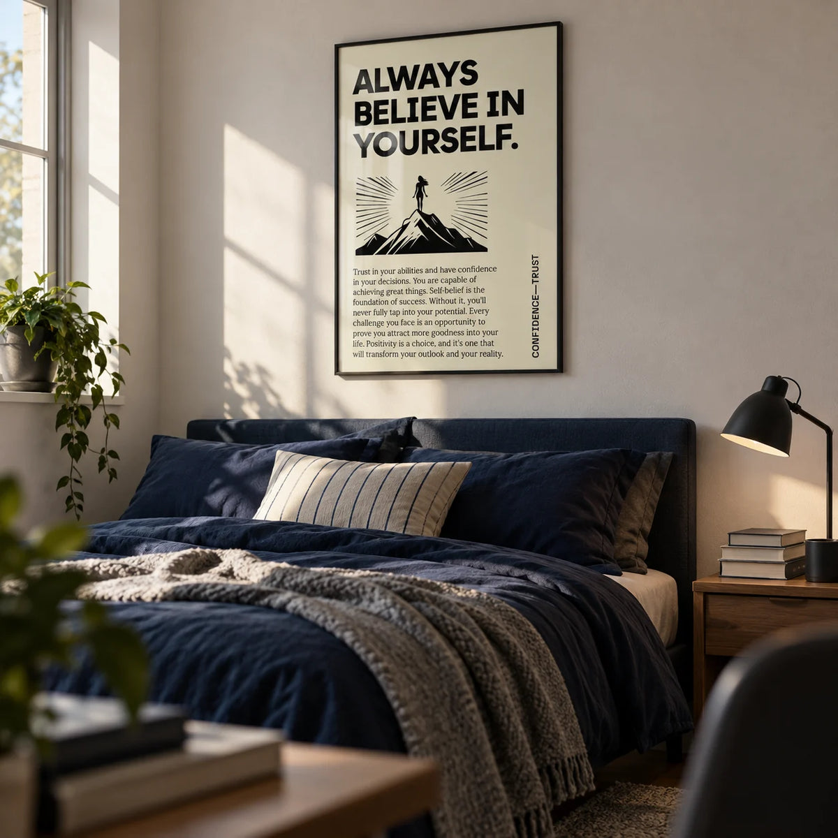 Believe in Yourself Poster, framed on the wall of a teenager's bedroom (age 14-17)