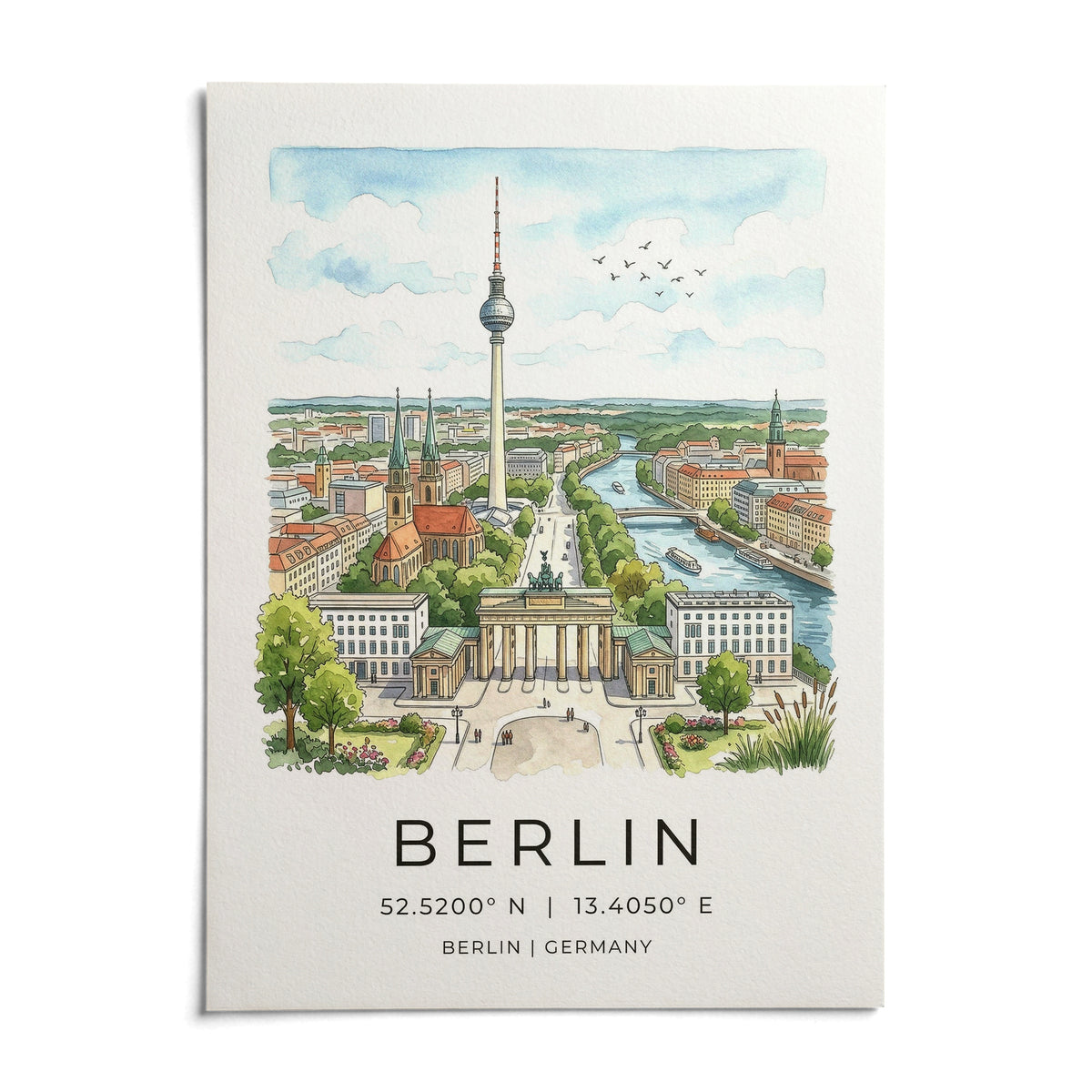 Berlin City Art Print, shown as an unframed paper print on a plain white background