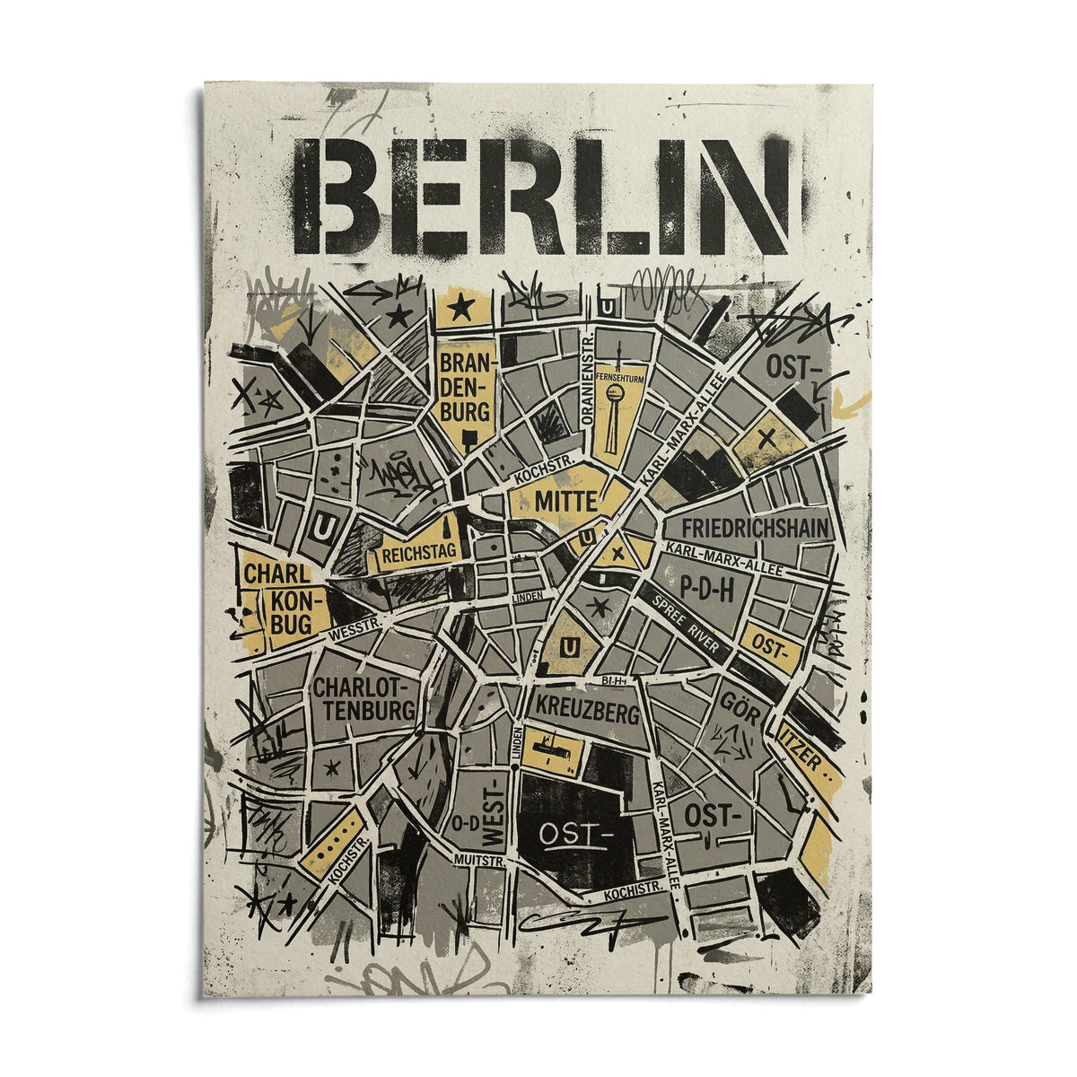 Berlin City Map Wall Art, shown as an unframed paper print on a plain white background