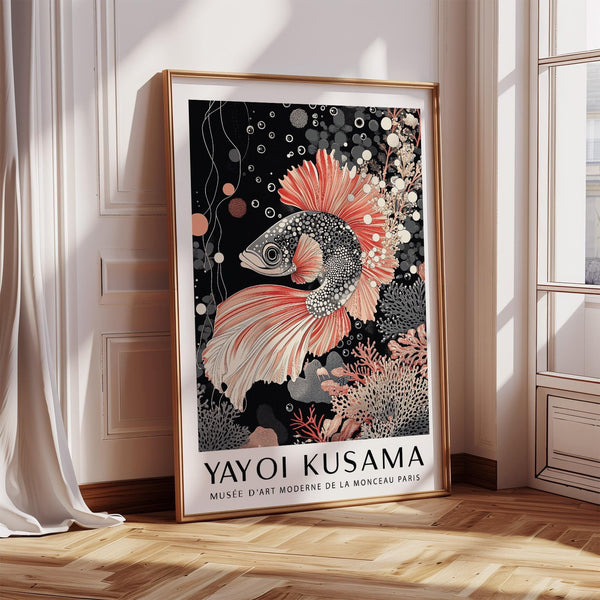 Oriental Asian wall art print with betta fish and coral marine plants