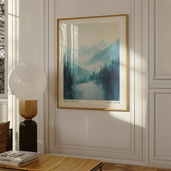 Abstract forest scene in winter tones shown in nature prints format.