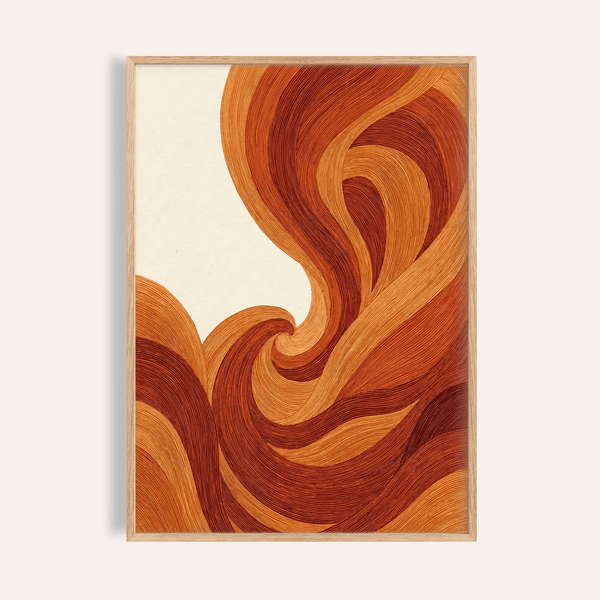 Abstract Wave Art Print in Orange and Brown, perfect for living room wall art
