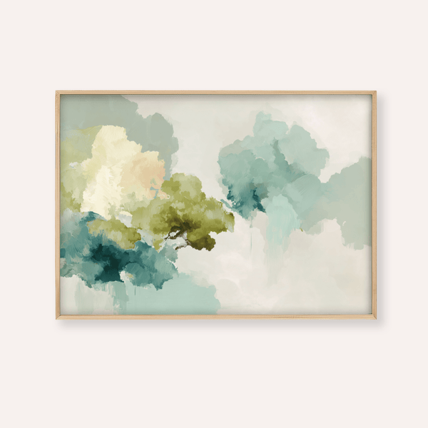Abstract Tree Art Print in Green, Beige, and White for living room wall art