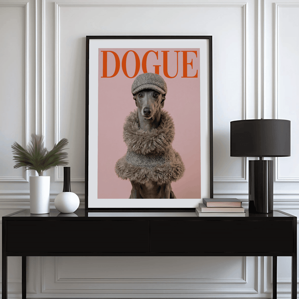 Dressed Up Dog Print in Pink and Red for children's playroom decor