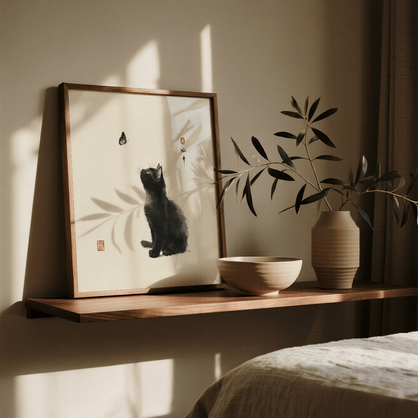 Butterfly Cat Poster featuring Gray and White, kids room wall art