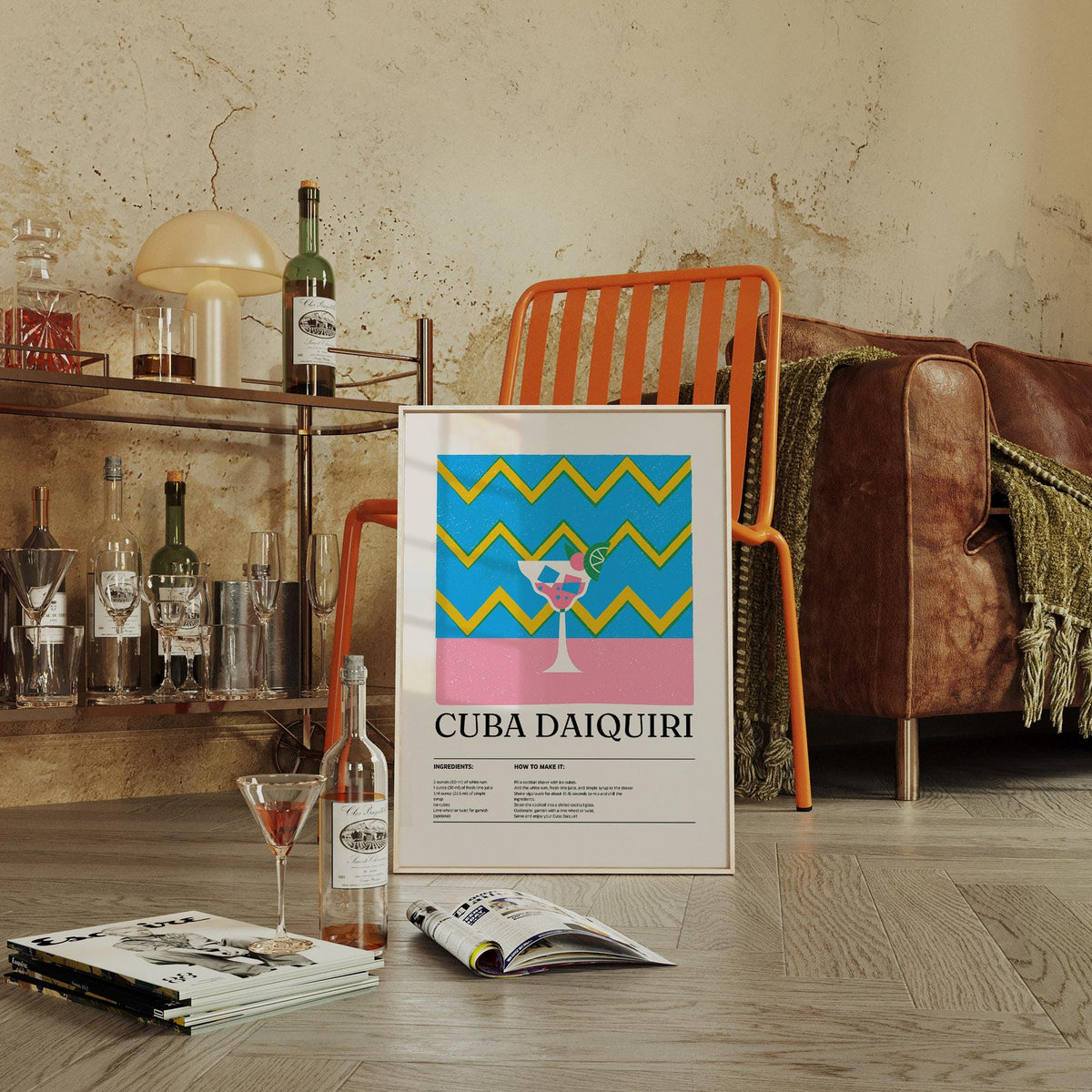Kitchen and bar wall decor featuring a Cuba Daiquiri in retro graphic style.