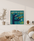 Jazz Festival Art Print vibrant Blue and White for home music corner print