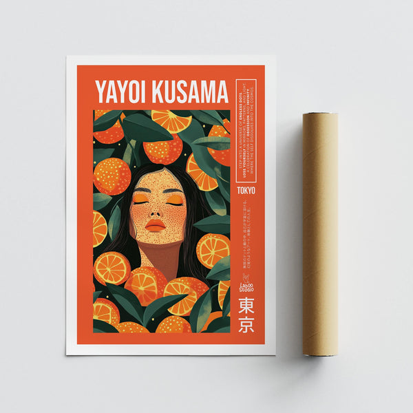 Close-up cool wall art design with intense orange, black, and green tones.