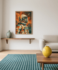 Retro Astronaut Poster in Orange Green motif for hallway wall art