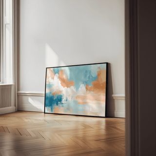 modern blue pink abstract painting in Blue, Pink, Orange, and White for office poster