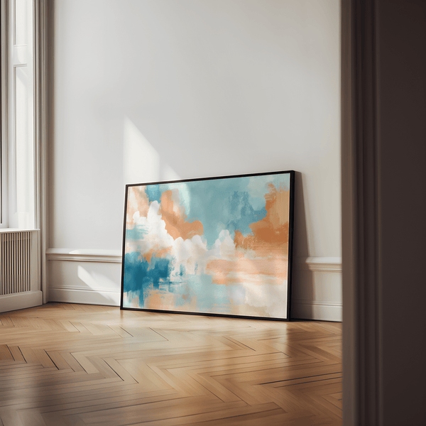 modern blue pink abstract painting in Blue, Pink, Orange, and White for office poster