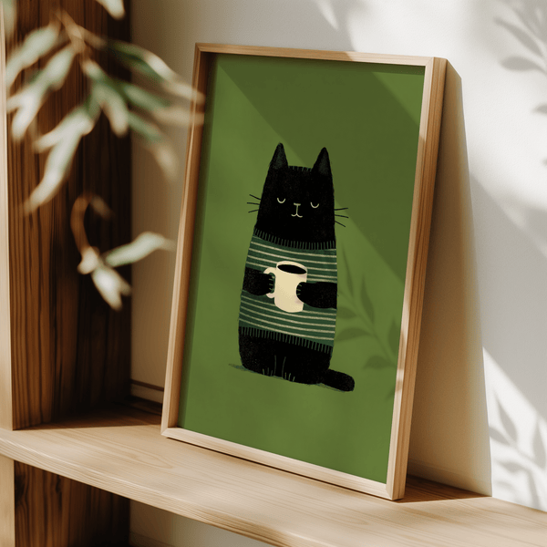 Grumpy Cat Wall Art illustration for cozy library or den decor