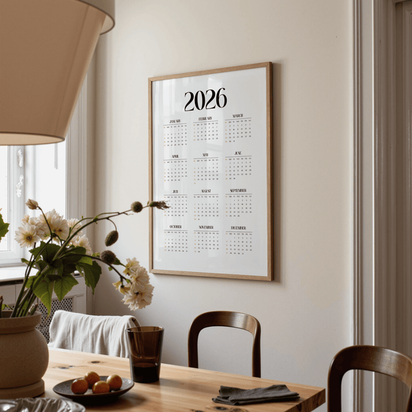 Black and White Wall Calendar Print for entryway poster