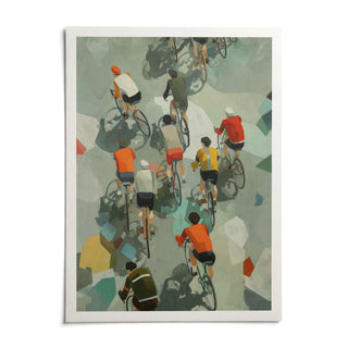 Bicycle Riders Wall Art, shown as an unframed paper print on a plain white background