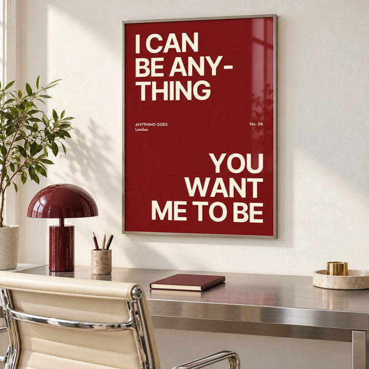 Big Text Poster, framed on the wall of a bright modern home office