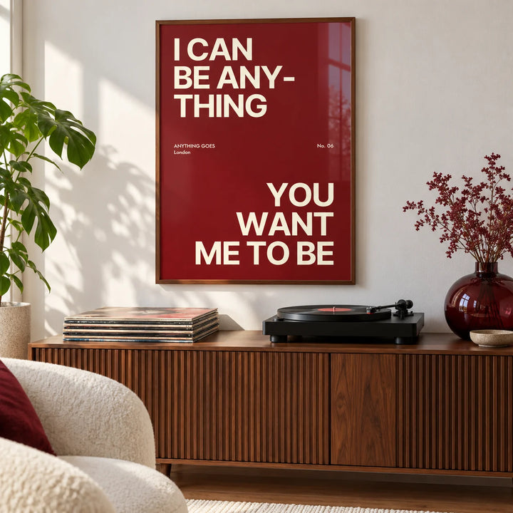 Big Text Poster, framed on the wall of a calm music listening room