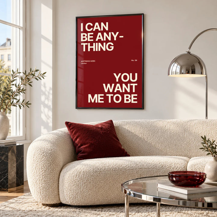 Big Text Poster, framed on the wall of a cream modern lounge
