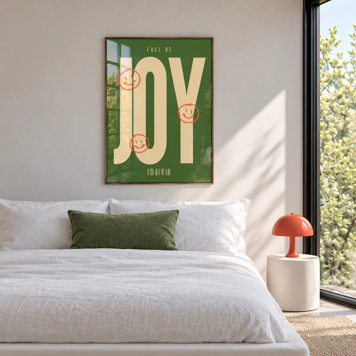 Big Text Sign Wall Art, framed on the wall of a minimal guest bedroom