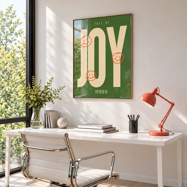 Big Text Sign Wall Art, framed on the wall of a minimal home office