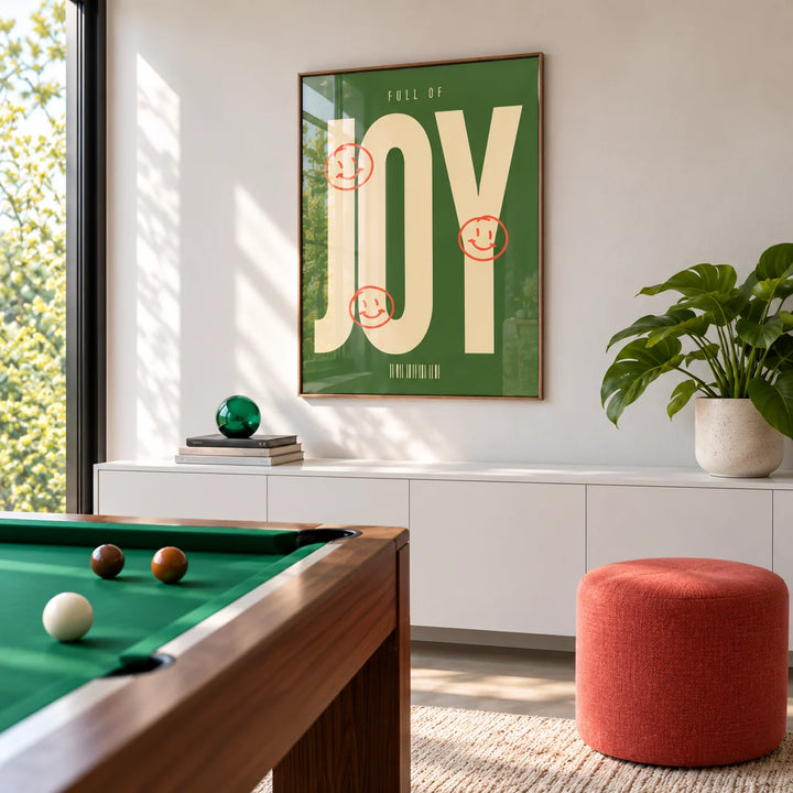 Big Text Sign Wall Art, framed on the wall of a modern games room