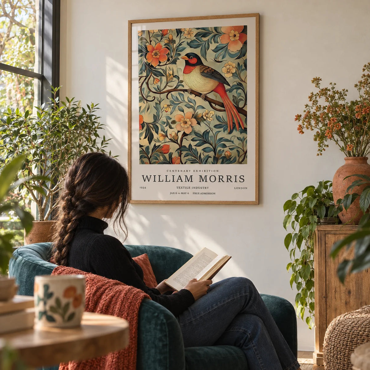Bird Vintage Prints, framed on the wall of a garden room with a warm white wall in a living room
