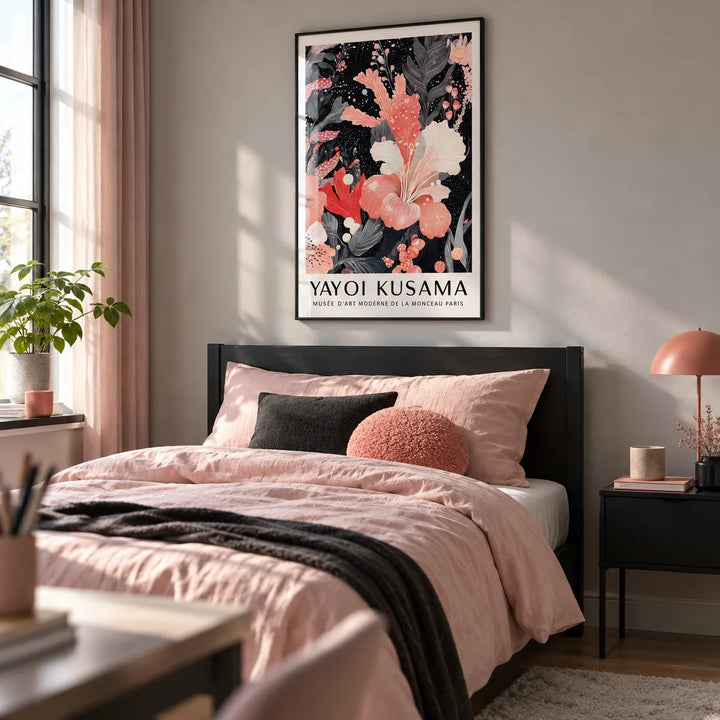 Black and Pink Wall Art, framed on the wall of a stylish teen girl's bedroom (13-17) with a soft grey wall