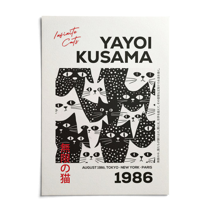 Black and White Cat Art, shown as an unframed paper print on a plain white background