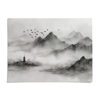 Black and White Landscape Print, shown as an unframed paper print on a plain white background