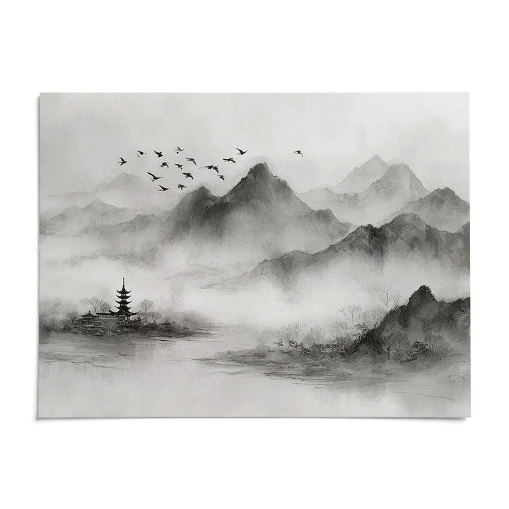 Black and White Landscape Print, shown as an unframed paper print on a plain white background