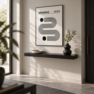 Black and White Minimalist Art, framed on the wall of a modern entryway