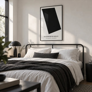 Black and White Office Wall Art, framed on the wall of a monochrome bedroom with a soft white wall