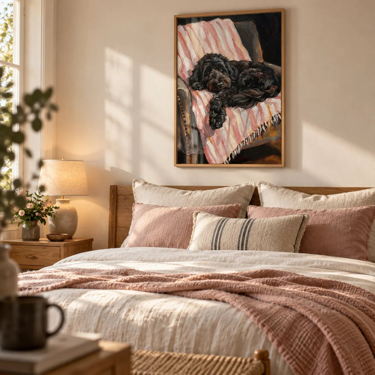 Cockapoo Poster, framed on the wall of a cosy bedroom