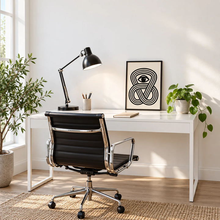 Black Eye Poster, a small A4 framed print leaning on a white desk