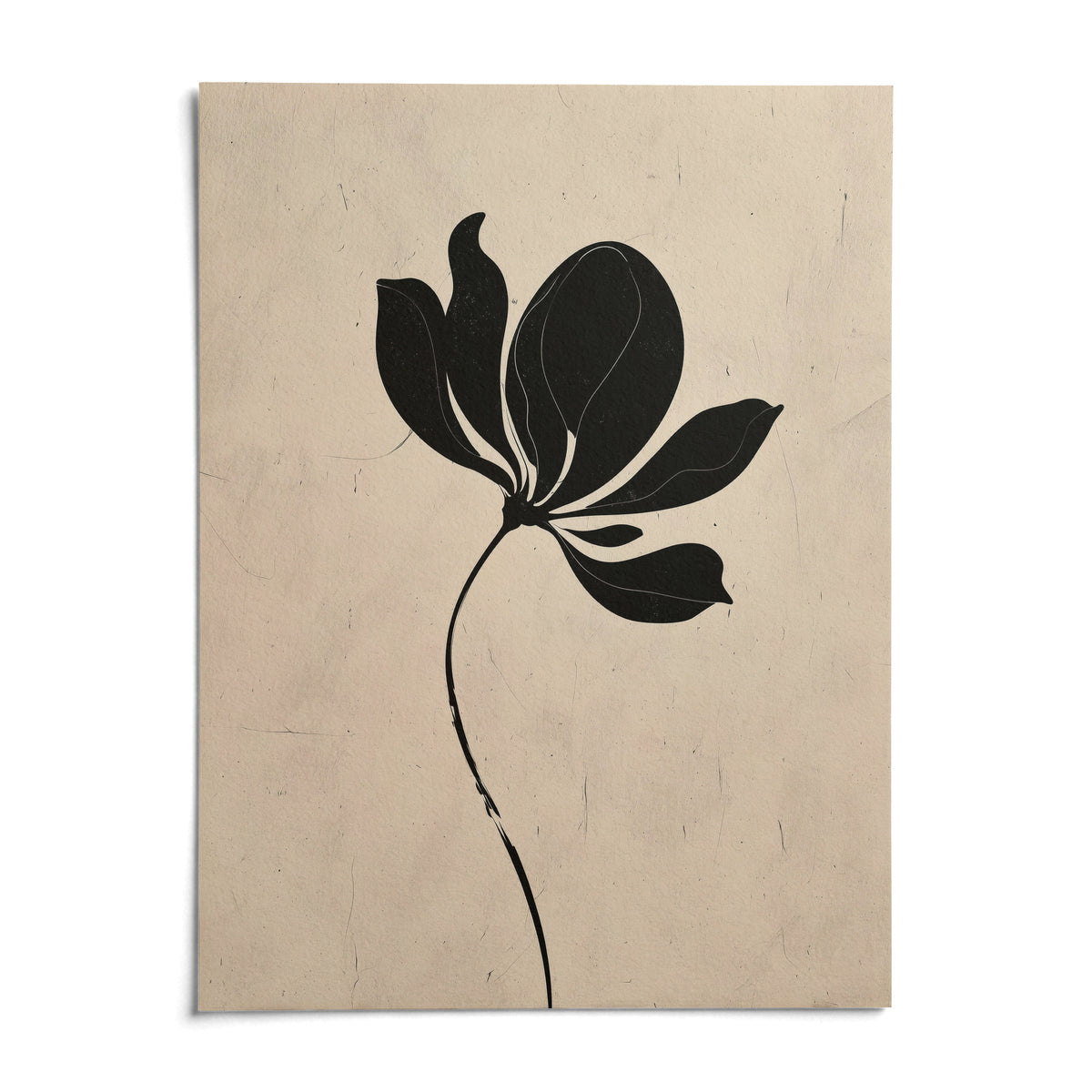 Black Flower Art, shown as an unframed paper print on a plain white background