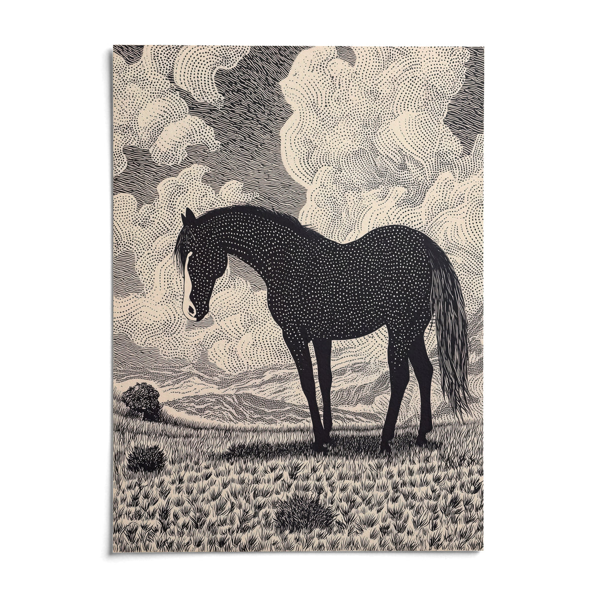 Black Horse Art Print, shown as an unframed paper print on a plain white background