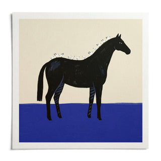 Black Horse Wall Art, shown as an unframed paper print on a plain white background