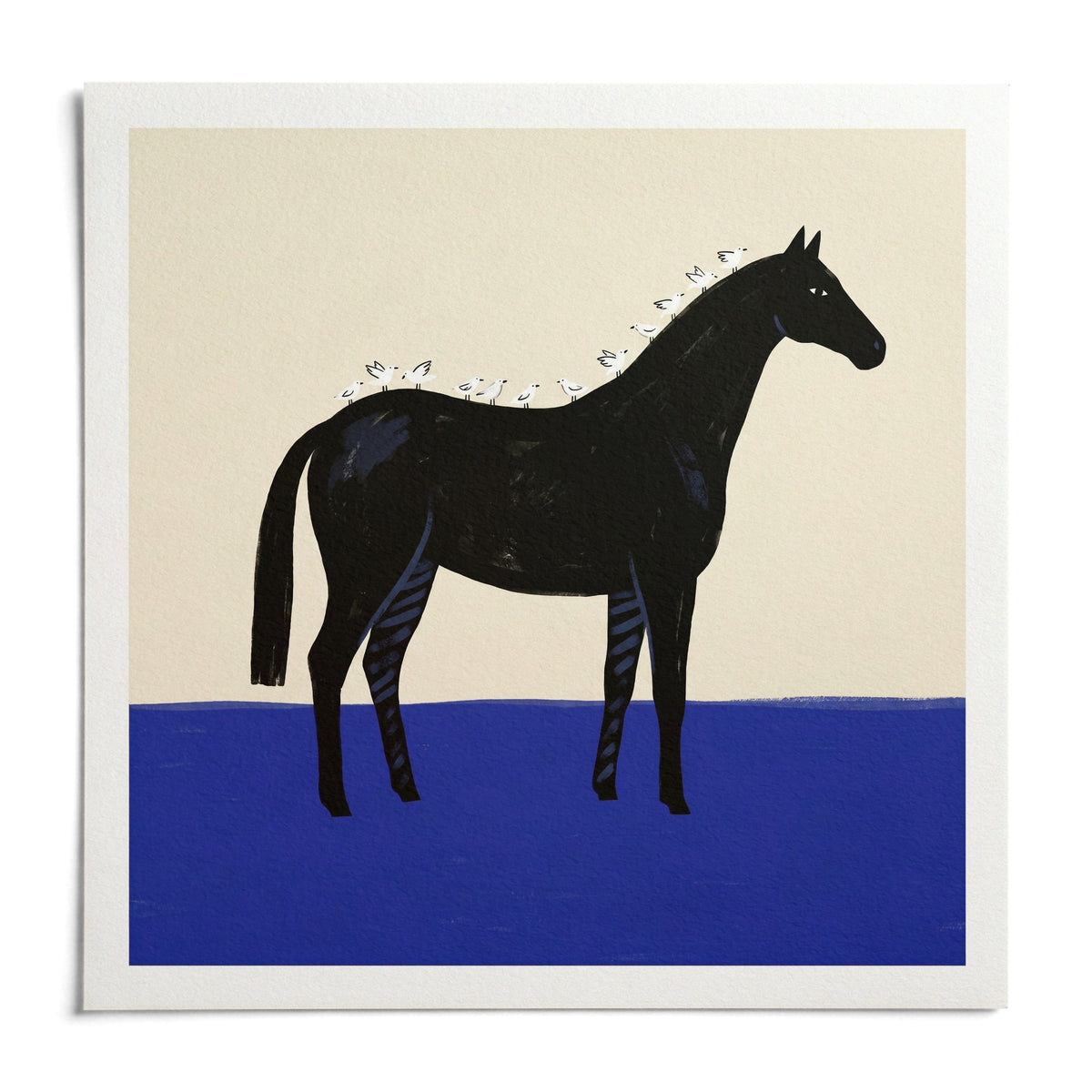 Black Horse Wall Art, shown as an unframed paper print on a plain white background