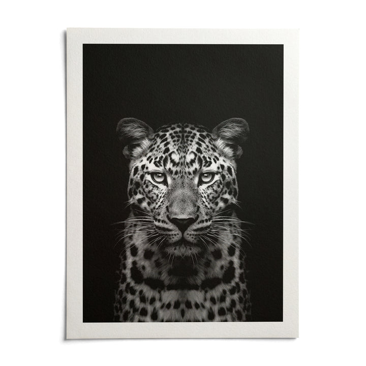 Black Leopard Art Print, shown as an unframed paper print on a plain white background
