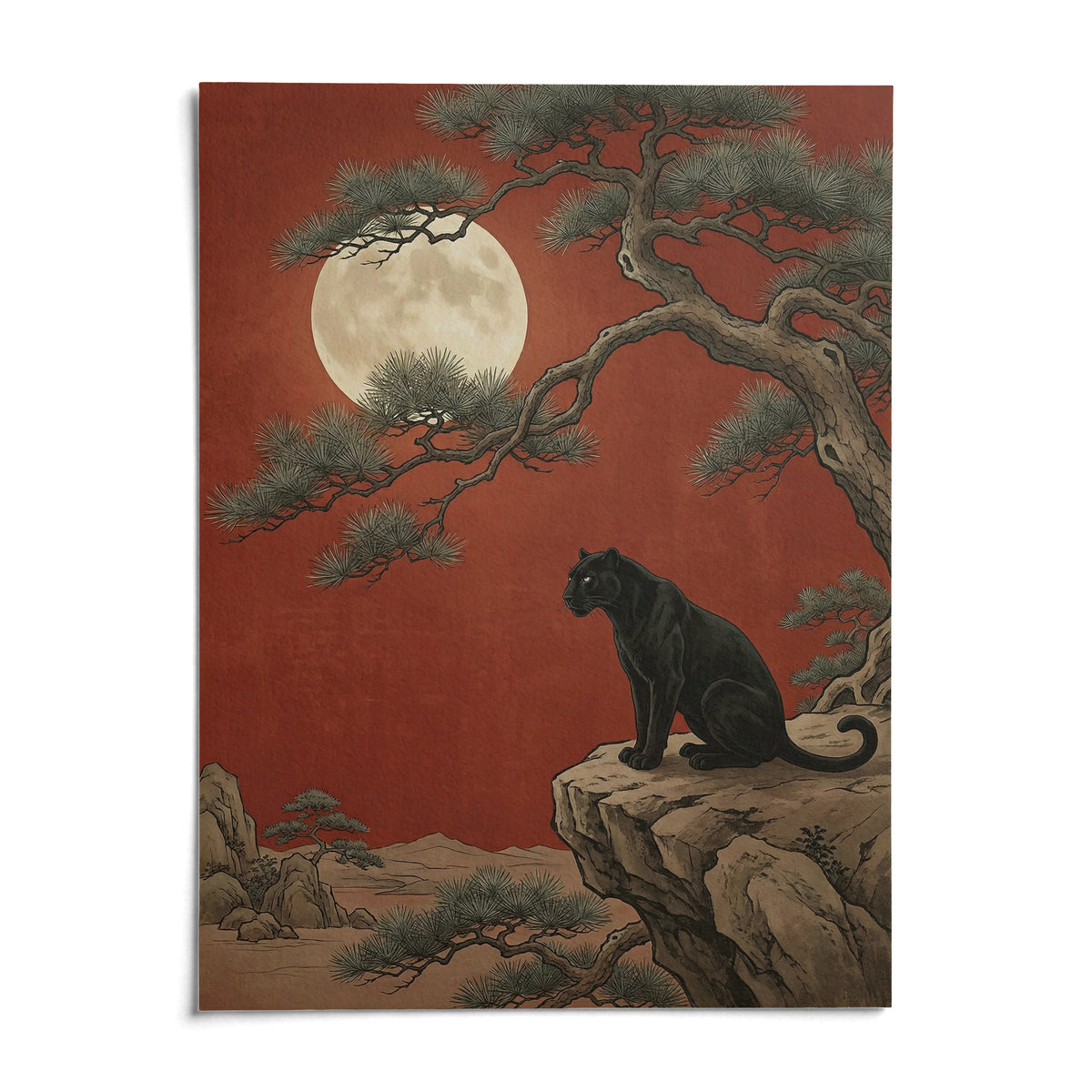 Black Panther Moon Print, shown as an unframed paper print on a plain white background