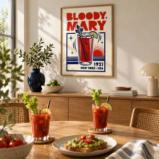 Bloody Mary Poster, framed on the wall of a sunny dining room