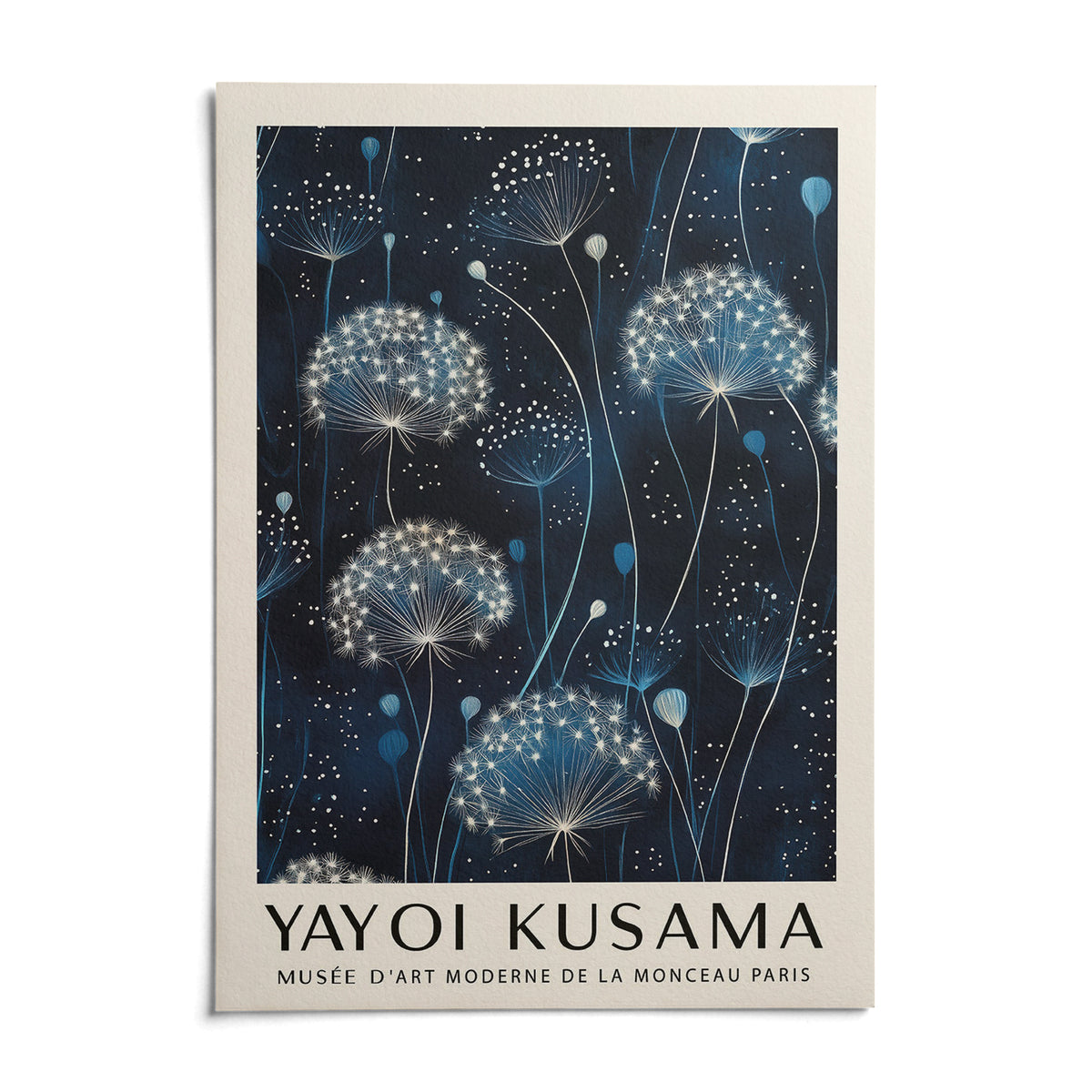 Blue and White Wall Art, shown as an unframed paper print on a plain white background