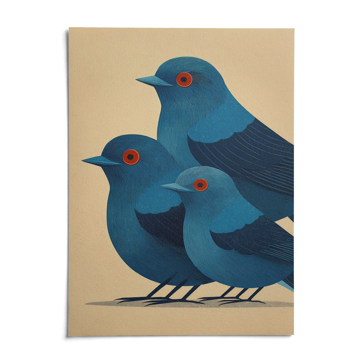 Blue Bird Art Print, shown as an unframed paper print on a plain white background